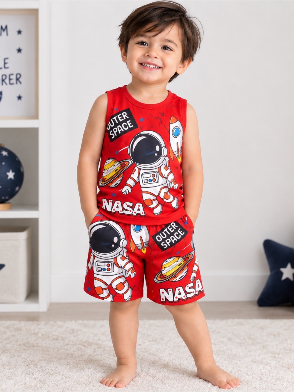 NASA Astronaut Space Pajama Set Toddler Size 2-3Y Red 2 Piece NWT